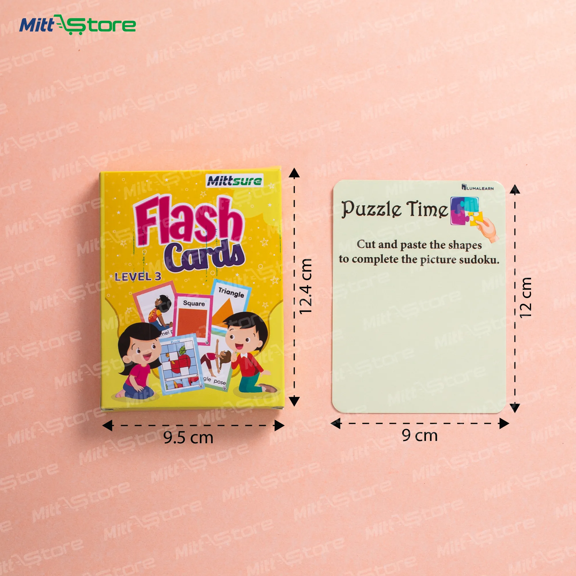 Flash Cards Pack of 30 Cards : Level 3 : Short & Long Vowels, Plane & Solid Shapes, Spell Learning, Kids Yoga and Puzzles