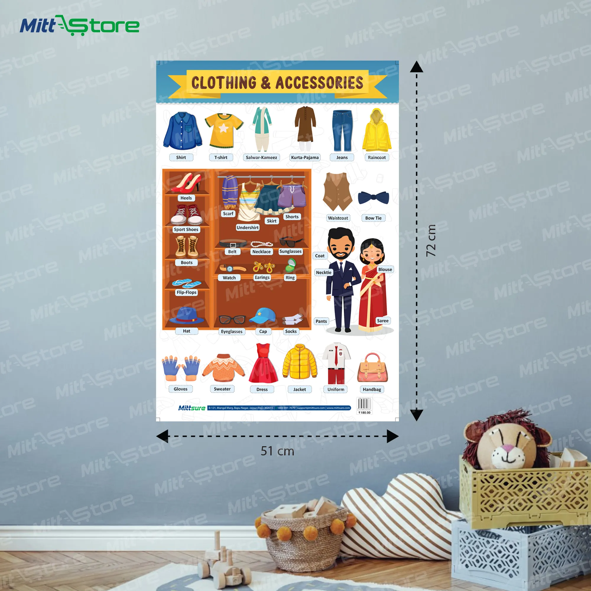 Clothing & Accessories and Types of Food Chart for Kids – 2-in-1 Laminated Educational Charts | Early Learning EVS Chart for Home & Classroom