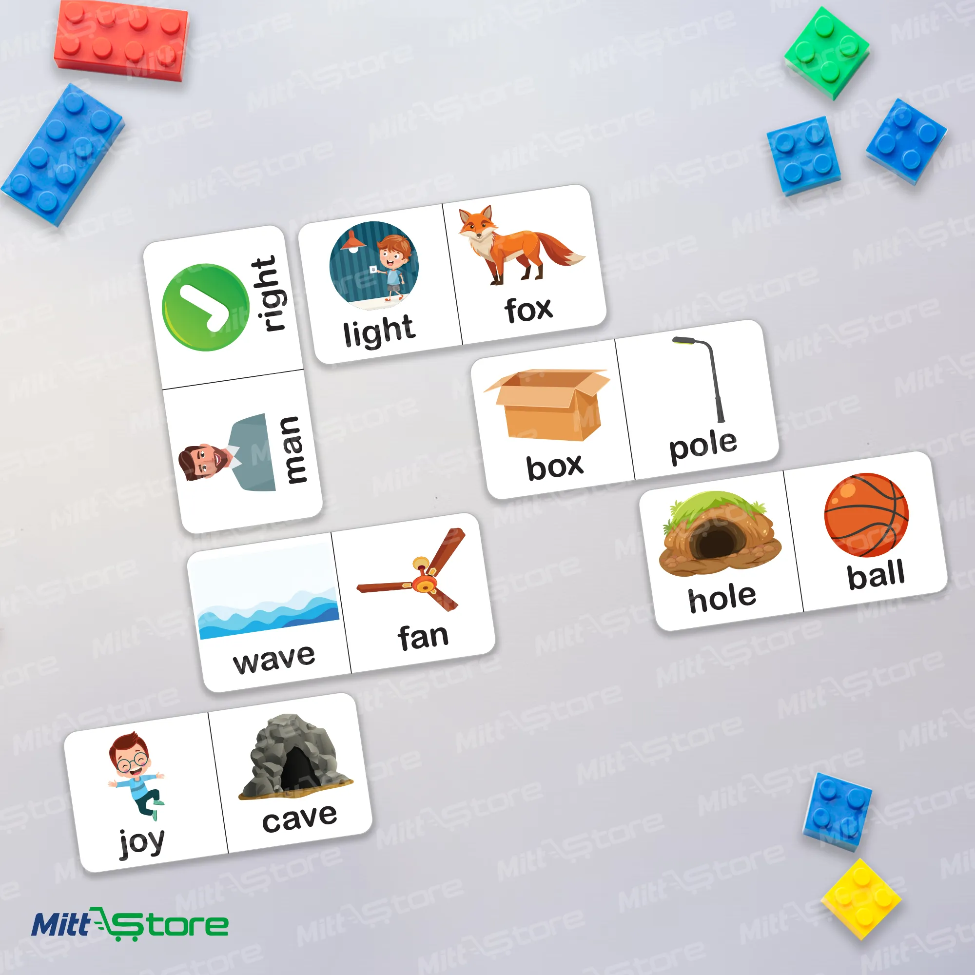 English Dominos Flash Cards for Kids – 28 Alphabet Matching Cards for Letter Recognition & Vocabulary Building | Montessori Learning Tool