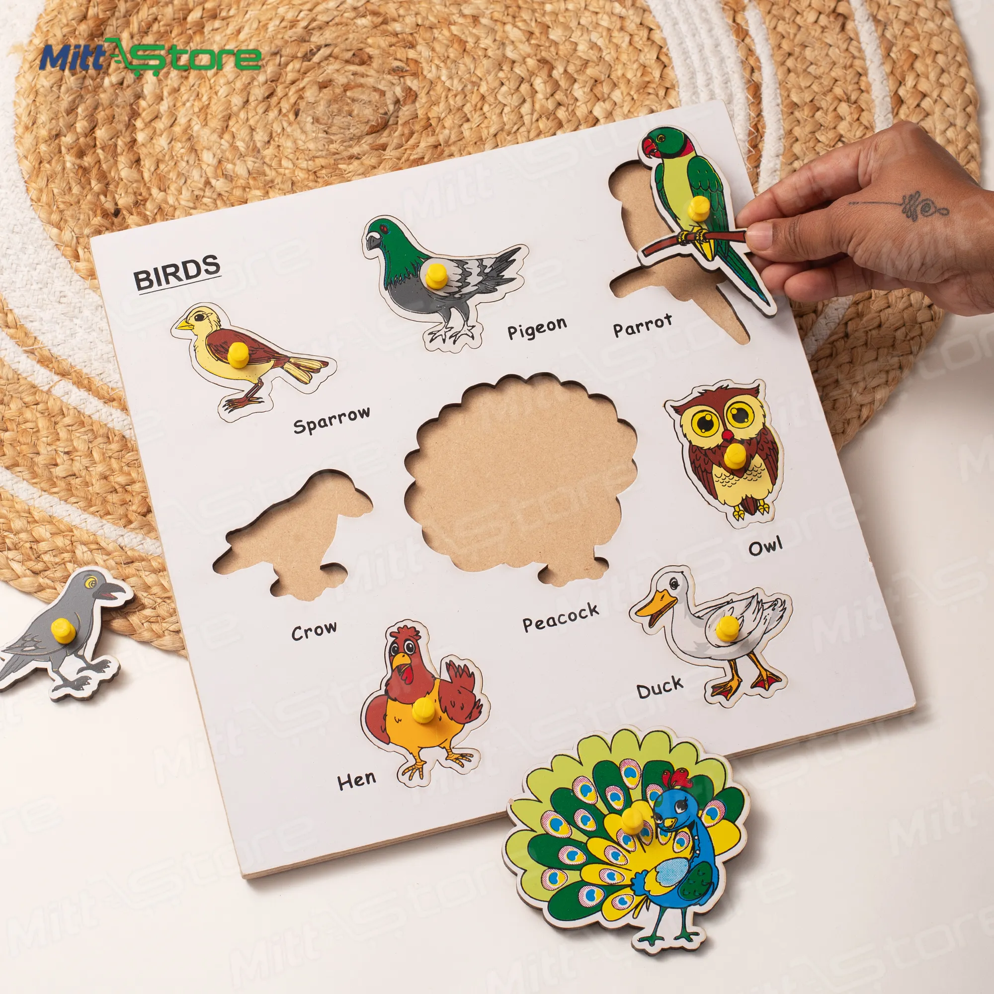 Wooden Learning Birds Puzzle Board for Kids – Fun & Educational Play