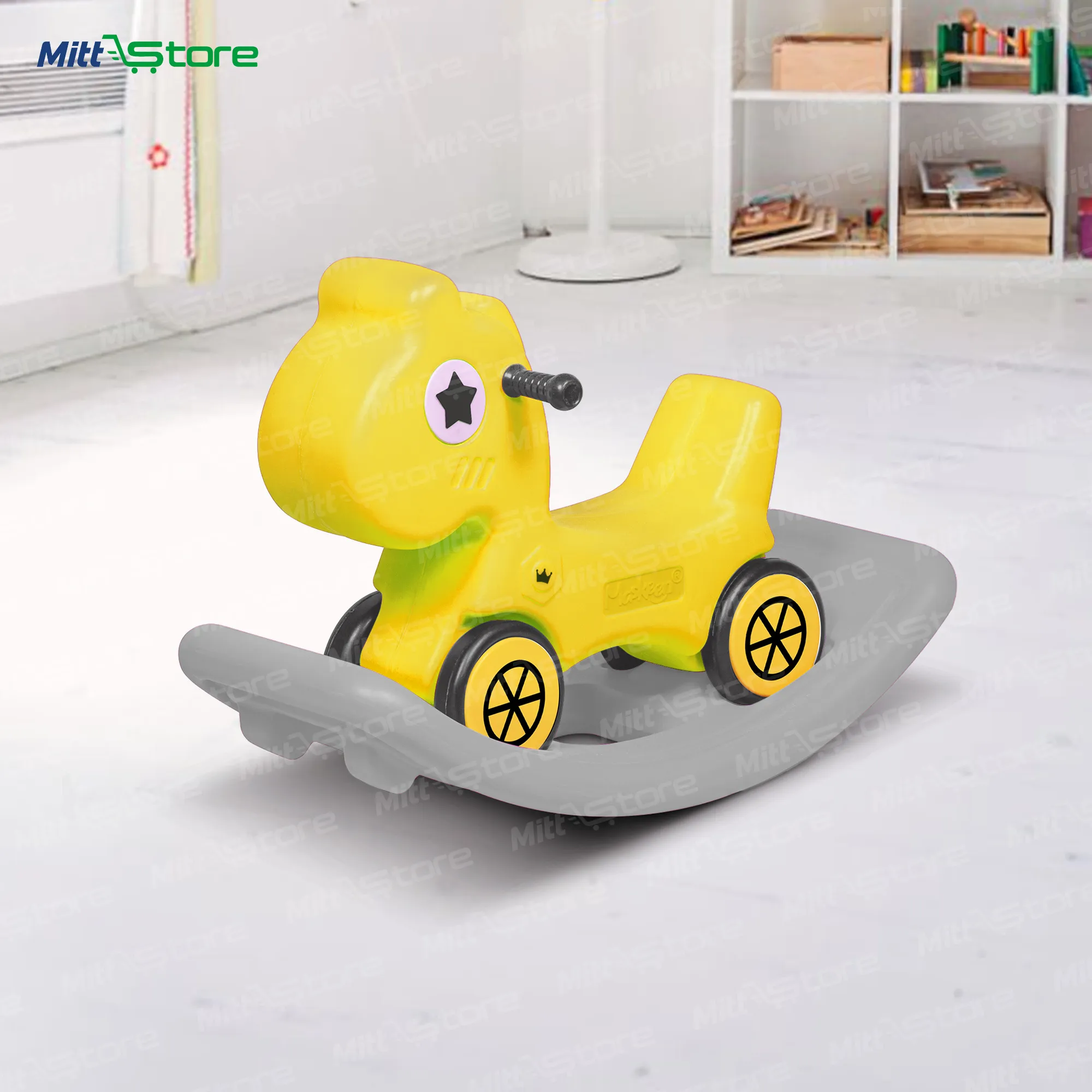 Yellow Stallion Rocker + Rider – Dual-Function Horse Ride & Rocker Toy for Toddlers