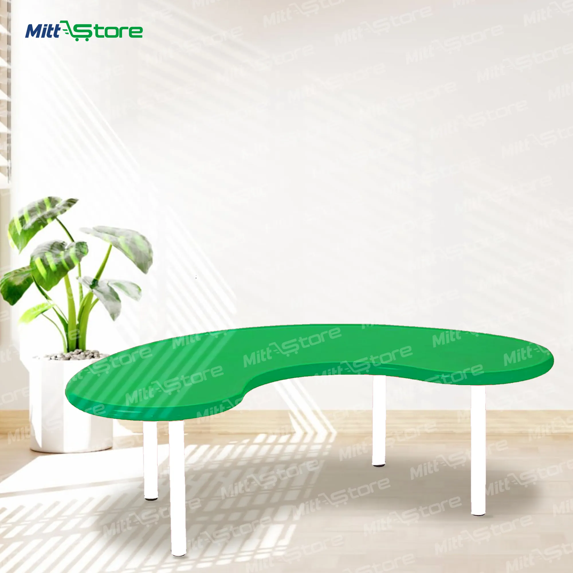 Kids Moon-Shaped Green Table – Child-Safe Plastic Table for Preschools, Activity Rooms & Home